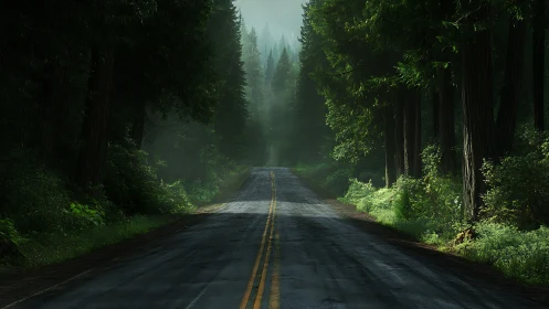 Road Through Emerald Silence: A Timber Cathedral's Path.