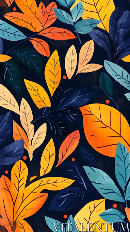 Stylized multicolored leaf pattern on dark background.