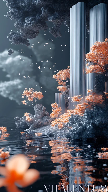 Cylindrical megastructures emerging through coral fogscape.