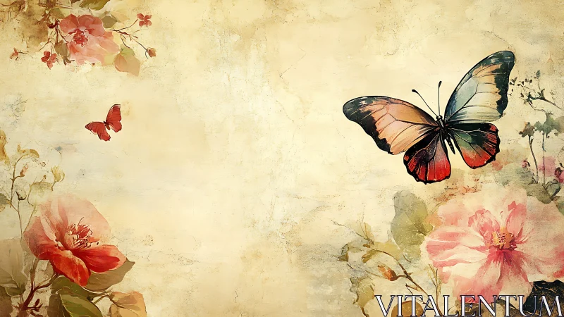 Gentle butterflies drift above soft blossoms in warm light