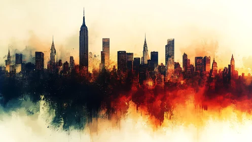 Digital painting skyline with abstract urban color gradients.