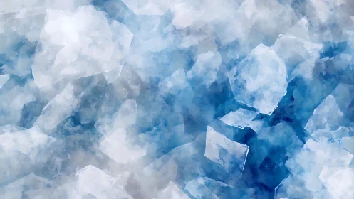 Glacial shards abstracted in cool blue watercolor field.