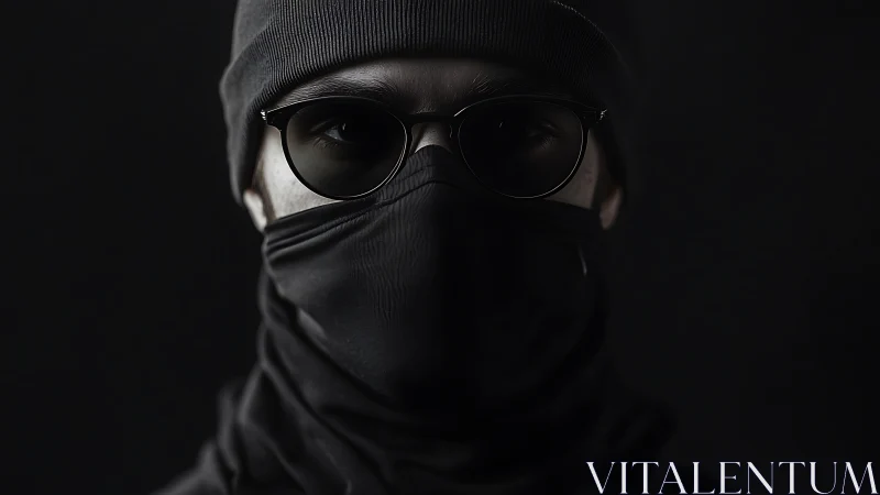 Shadowed face in dark glasses and mask invites quiet mystery