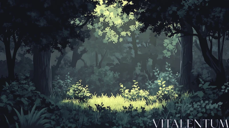 Luminescent Forest Clearing with Ethereal Vegetation.