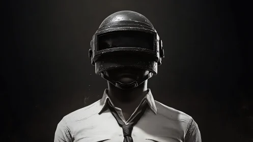 Armored game soldier portrait in stark dramatic lighting.