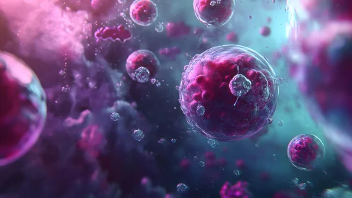 Microscopic Cells in Vivid Colors, Abstract Scientific Art.