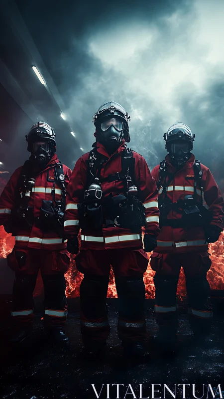 Three Firefighters in Full Hazmat Gear