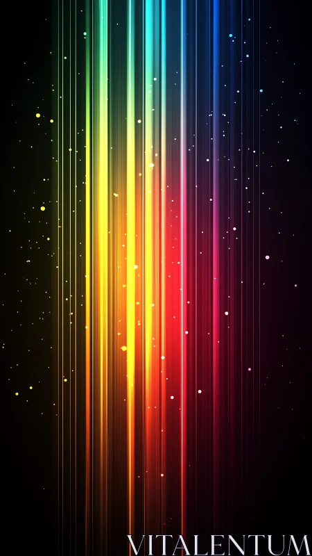 Vertical neon color spectrum streaks on dark space field.