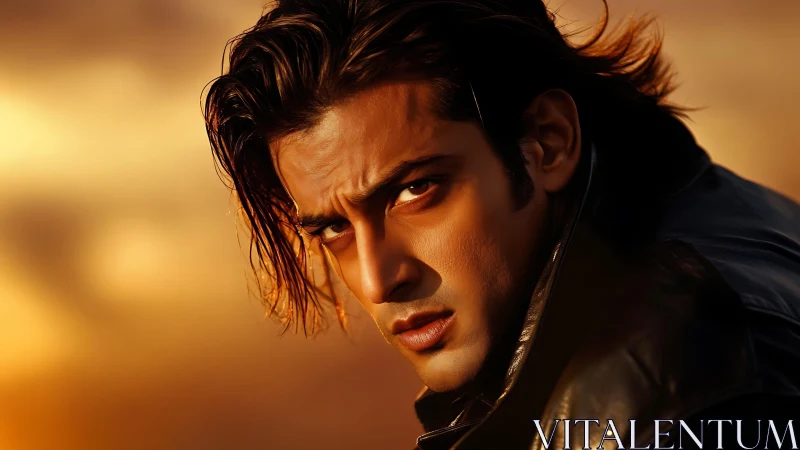 Moody sunset portrait of a leather-clad daydreamer.