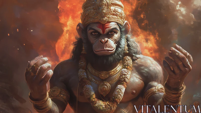 Majestic monkey warrior glowing with sacred fiery power.