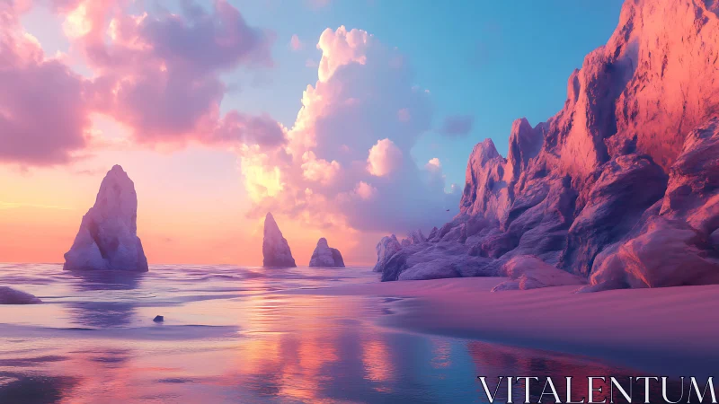 Cotton-candy cliffs glow while pastel waves quietly rehearse