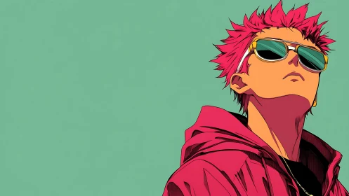 Chromatic anime portrait with high-contrast cel shading geometry.