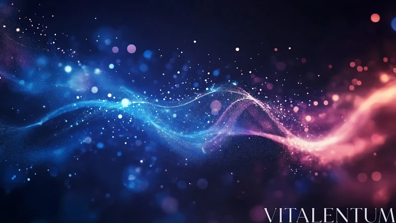 Bicolor energy wave with luminous particles on dark field.