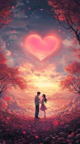 Two souls converge beneath the glowing heart of twilight