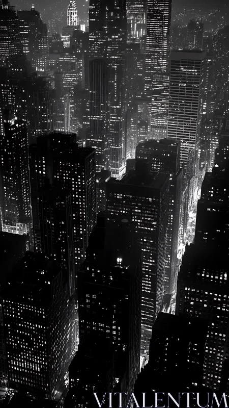 Midnight skyscraper maze humming in monochrome glow.