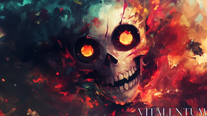 Skull with glowing eye sockets rendered in chaotic flames