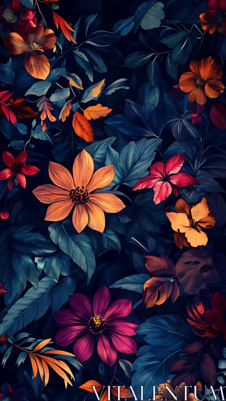 Luminous Floral Composition Against Deep Navy Background