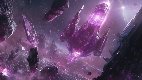 Shattered nebula spires around luminous violet core.