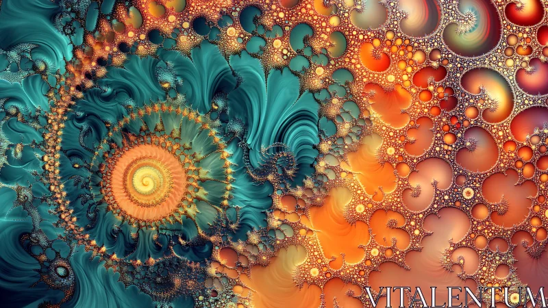 Intricate teal and orange fractal spiral composition.