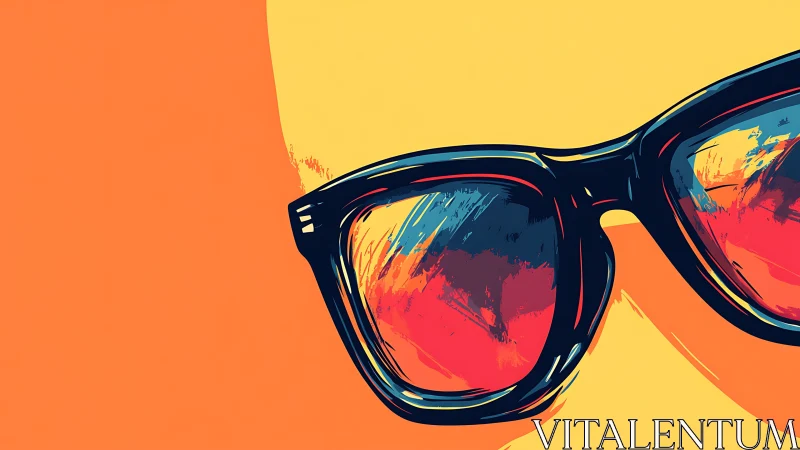 Bold closeup of sunglasses with vivid reflective lenses.