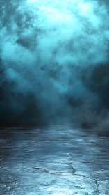 Cinematic icy horizon with atmospheric blue volumetric fog.