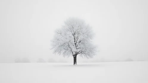 Solitary frost-laden tree anchors a minimalist winter field