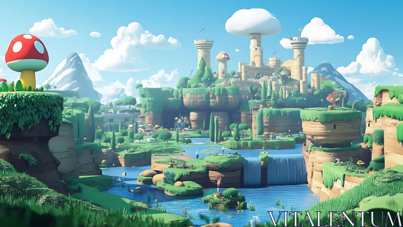 Stylized landscape rendering depicting fictional fantasy kingdom architecture.
