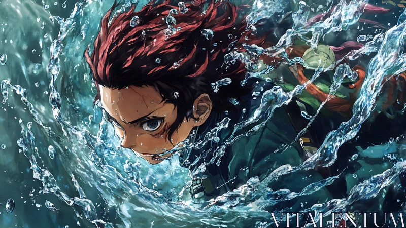 Rendered swordsman advances through dynamic water effects