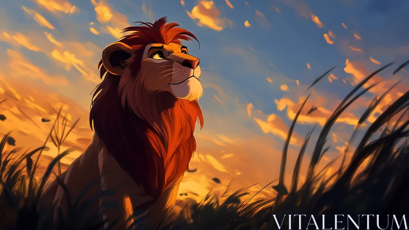 Sunlit lion profile under stratified dusk cloudfield panorama.