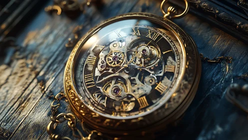 Ornate steampunk pocket watch with exposed brass gears.