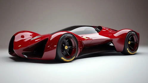 Concept red hypercar with aerodynamic body and slick tires.