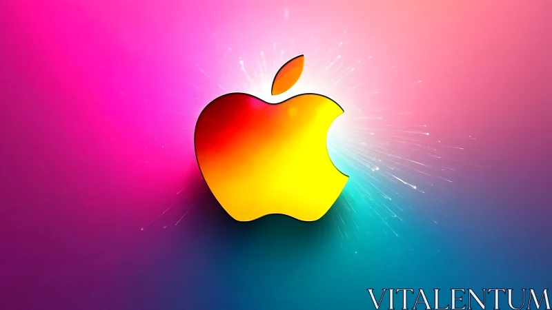 Radiant golden apple logo ignites a neon cosmic burst.