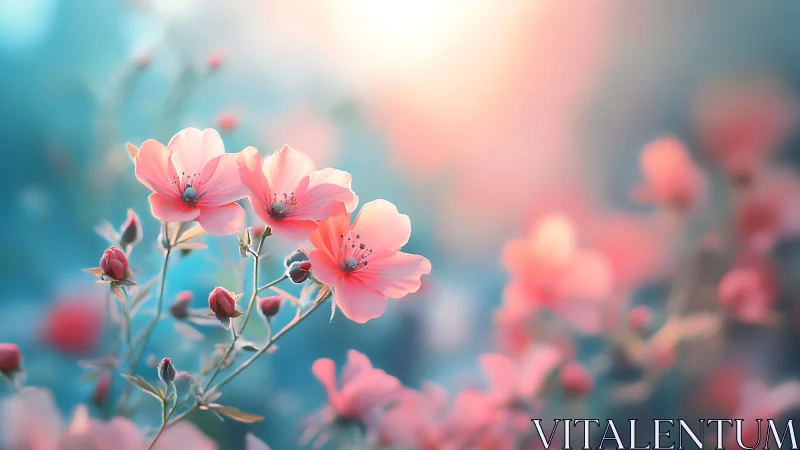 Shallow Depth Field Botanical Study with Pink Geranium Blooms and Blurred Foliage