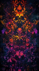 Midnight garden of glowing floral swirls and firelight hues.