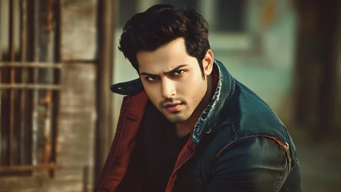 Brooding portrait with cinematic teal and amber grading.