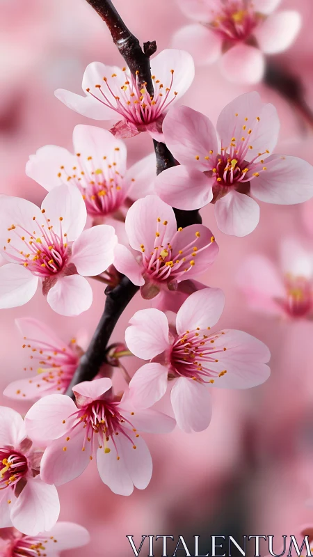 Cherry Blossom Branch with Pink and White Flowers