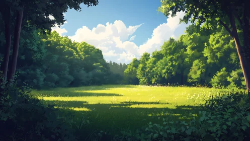 Sunlit Glade Where Ancient Trees Frame Nature's Perfect Sanctuary.