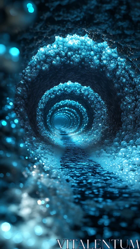 Luminescent crystalline tunnel rendered as deep macro corridor