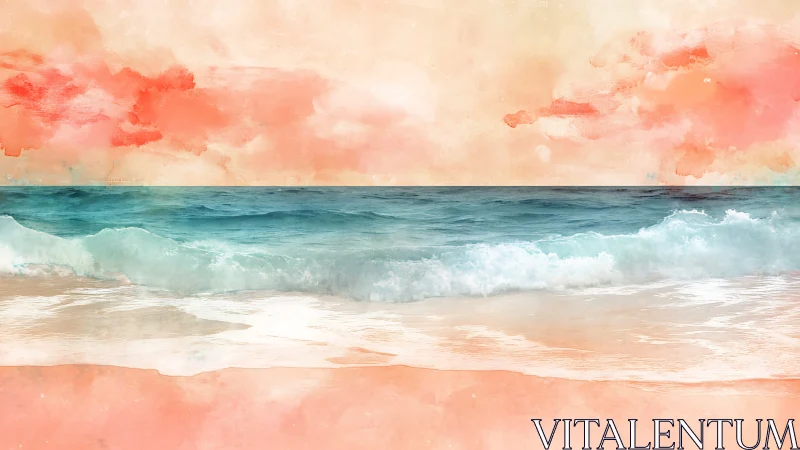 Cotton candy sky kissing aquamarine surf in dreamy hush.