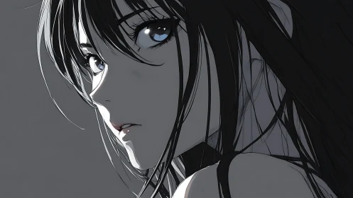 Midnight gaze carves silver light across a quiet face