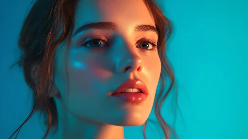 Neon tides kiss her skin and sculpt a dreamy, lucid gaze