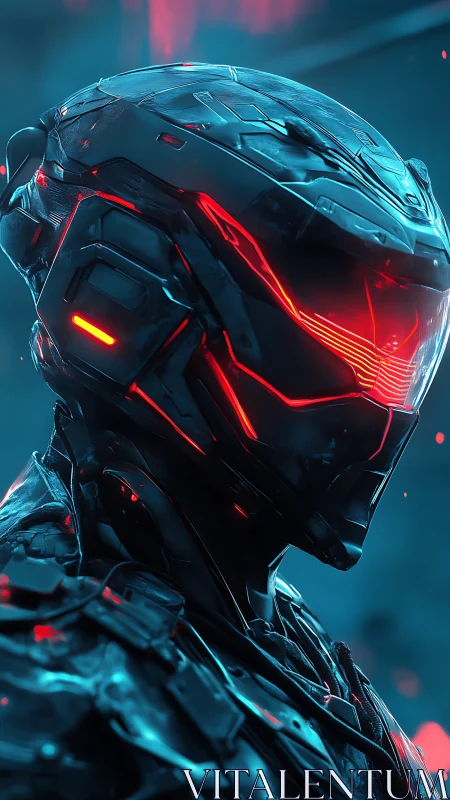 Neon sentry studies the battlefield through molten red glass