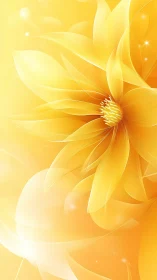 Radial yellow floral abstraction with translucent layered petals and glow