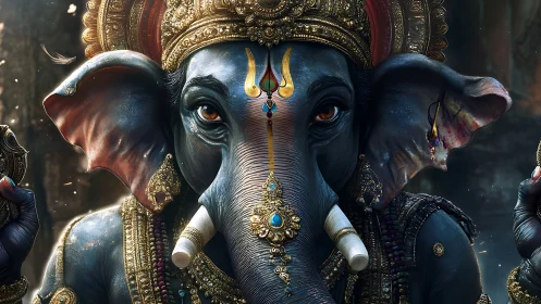 Hyperreal elephant-headed deity portrait with jeweled regalia