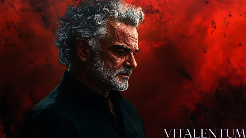 Storm-eyed elder in crimson tempest of quiet rage.