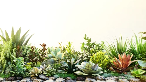 Succulent border rendered in high-key photorealistic lighting