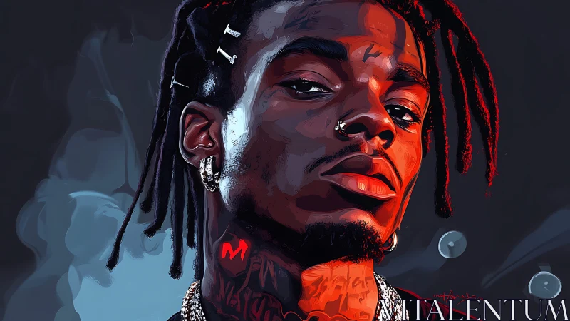 High-contrast digital portrait uses sharp vectorized shading planes