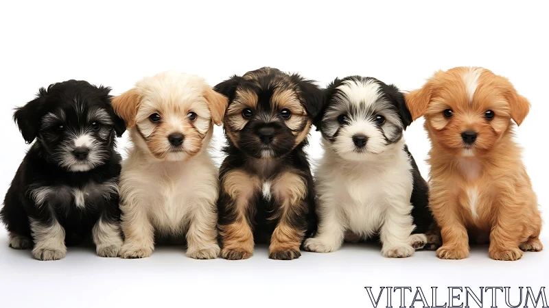 Row of tiny puppy diplomats quietly negotiating your heart