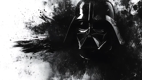 Dark visor emerges as ink-splashed cosmos swirls around