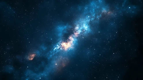 Celestial river of starlight drifting through deep midnight blue.